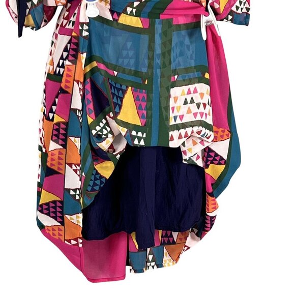 Maeve Anthropologie Womens Fit 4-6 Geometric Print Kimono Wrap Dress Artsy Fairy - Picture 4 of 14